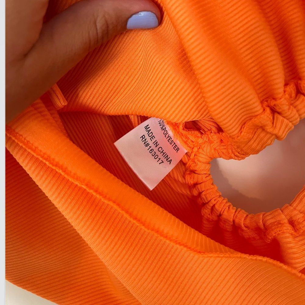 Women’s Orange Ribbed Drawstring Crop Tank Top - Picture 8 of 10